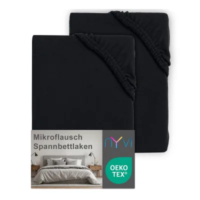 NYVI Spannbettlaken DreamScience Mikroflausch - Kuschelweiches & Wärmendes Bettlaken Spannbetttuch Farbe:schwarz;Größe:140x200 - 160x200 cm (2er Pack)