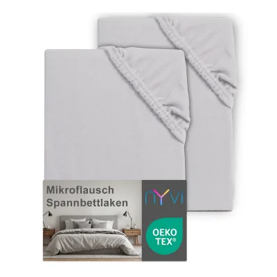 NYVI Spannbettlaken DreamScience Mikroflausch - Kuschelweiches & Wärmendes Bettlaken Spannbetttuch Farbe:silber;Größe:90x200 - 100x200 cm (2er Pack)