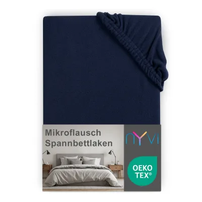 NYVI Spannbettlaken DreamScience Mikroflausch - Kuschelweiches & Wärmendes Bettlaken Spannbetttuch Größe:180 - 200x220 + 40 cm Boxspringbett;Farbe:navy