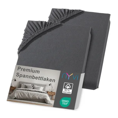 NYVI Spannbettlaken DreamScience Premium - Komfort Spannbetttuch, 190g/m², Einlaufschutz, Bügelfrei, mit Gummizug Farbe:anthrazit;Größe:140 - 160x220 + 40 cm Boxspringbett (2er Pack)