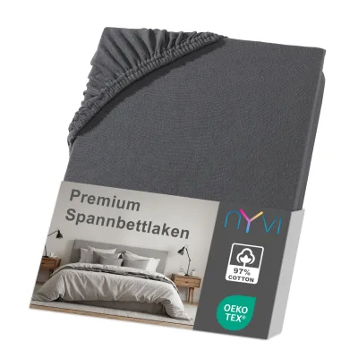 NYVI Spannbettlaken DreamScience Premium - Komfort Spannbetttuch, 190g/m², Einlaufschutz, Bügelfrei, mit Gummizug Farbe:anthrazit;Größe:90x200 - 100x200 cm
