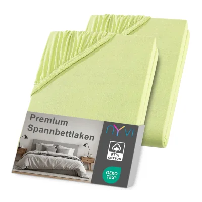 NYVI Spannbettlaken DreamScience Premium - Komfort Spannbetttuch, 190g/m², Einlaufschutz, Bügelfrei, mit Gummizug Farbe:apfelgrün;Größe:180 - 200x220 + 40 cm Boxspringbett (2er Pack)