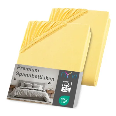 NYVI Spannbettlaken DreamScience Premium - Komfort Spannbetttuch, 190g/m², Einlaufschutz, Bügelfrei, mit Gummizug Farbe:gelb;Größe:180 - 200x220 + 40 cm Boxspringbett (2er Pack)