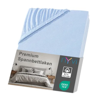 NYVI Spannbettlaken DreamScience Premium - Komfort Spannbetttuch, 190g/m², Einlaufschutz, Bügelfrei, mit Gummizug Farbe:hellblau;Größe:180 - 200x220 + 40 cm Boxspringbett