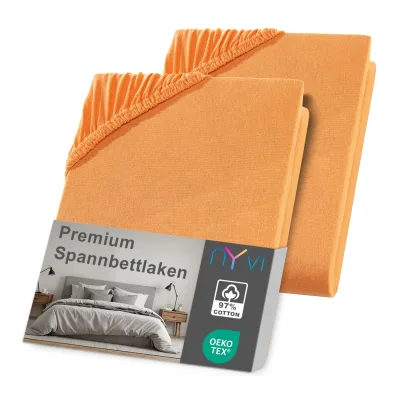 NYVI Spannbettlaken DreamScience Premium - Komfort Spannbetttuch, 190g/m², Einlaufschutz, Bügelfrei, mit Gummizug Farbe:orange;Größe:180 - 200x220 + 40 cm Boxspringbett (2er Pack)