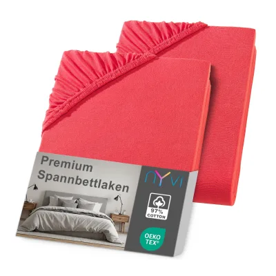 NYVI Spannbettlaken DreamScience Premium - Komfort Spannbetttuch, 190g/m², Einlaufschutz, Bügelfrei, mit Gummizug Farbe:rot;Größe:180 - 200x220 + 40 cm Boxspringbett (2er Pack)