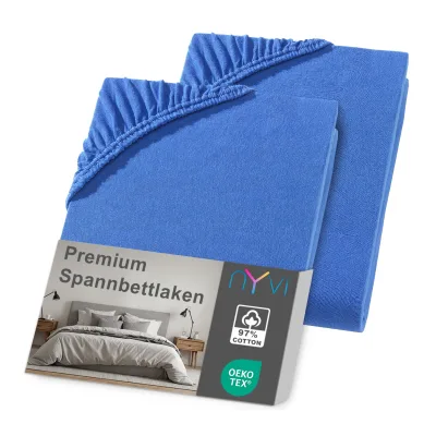 NYVI Spannbettlaken DreamScience Premium - Komfort Spannbetttuch, 190g/m², Einlaufschutz, Bügelfrei, mit Gummizug Farbe:royalblau;Größe:180 - 200x220 + 40 cm Boxspringbett (2er Pack)
