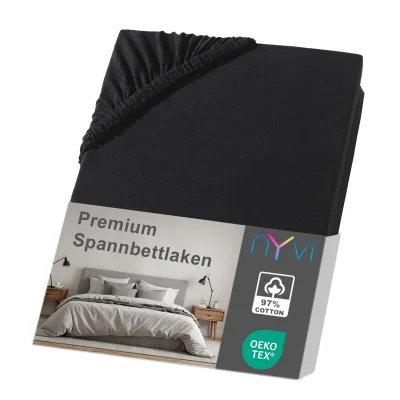 NYVI Spannbettlaken DreamScience Premium - Komfort Spannbetttuch, 190g/m², Einlaufschutz, Bügelfrei, mit Gummizug Farbe:schwarz;Größe:140 - 160x220 + 40 cm Boxspringbett
