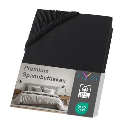 NYVI Spannbettlaken DreamScience Premium - Komfort Spannbetttuch, 190g/m², Einlaufschutz, Bügelfrei, mit Gummizug Farbe:schwarz;Größe:140x200 - 160x200 cm