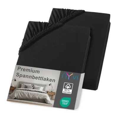 NYVI Spannbettlaken DreamScience Premium - Komfort Spannbetttuch, 190g/m², Einlaufschutz, Bügelfrei, mit Gummizug Farbe:schwarz;Größe:180x200 - 200x200 cm (2er Pack)