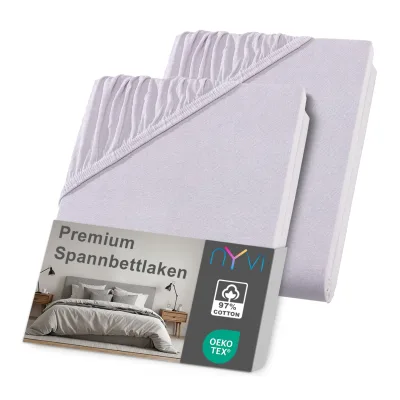 NYVI Spannbettlaken DreamScience Premium - Komfort Spannbetttuch, 190g/m², Einlaufschutz, Bügelfrei, mit Gummizug Farbe:silber;Größe:180 - 200x220 + 40 cm Boxspringbett (2er Pack)