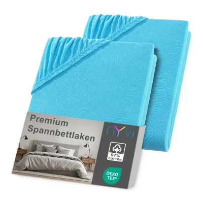 NYVI Spannbettlaken DreamScience Premium - Komfort Spannbetttuch, 190g/m², Einlaufschutz, Bügelfrei, mit Gummizug Farbe:türkis;Größe:180 - 200x220 + 40 cm Boxspringbett (2er Pack)