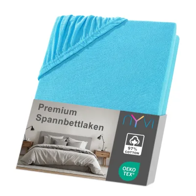 NYVI Spannbettlaken DreamScience Premium - Komfort Spannbetttuch, 190g/m², Einlaufschutz, Bügelfrei, mit Gummizug Farbe:türkis;Größe:180 - 200x220 + 40 cm Boxspringbett