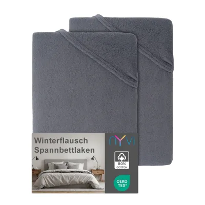 NYVI Spannbettlaken DreamScience Winterflausch für Matratzen bis 22 cm Höhe - Wärmendes & Kuschelweiches Winter Bettlaken Spannbetttuch Farbe:anthrazit;Größe:140x200 - 160x200 cm (2er Pack)