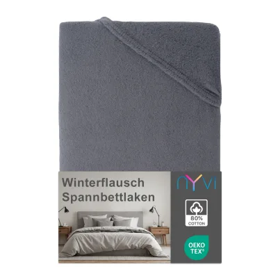 NYVI Spannbettlaken DreamScience Winterflausch für Matratzen bis 22 cm Höhe - Wärmendes & Kuschelweiches Winter Bettlaken Spannbetttuch Farbe:anthrazit;Größe:180x200 - 200x200 cm