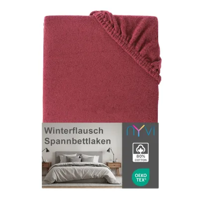 NYVI Spannbettlaken DreamScience Winterflausch für Matratzen bis 22 cm Höhe - Wärmendes & Kuschelweiches Winter Bettlaken Spannbetttuch Farbe:bordeaux;Größe:180x200 - 200x200 cm