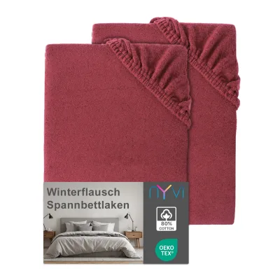 NYVI Spannbettlaken DreamScience Winterflausch für Matratzen bis 22 cm Höhe - Wärmendes & Kuschelweiches Winter Bettlaken Spannbetttuch Farbe:bordeaux;Größe:90x200 - 100x200 cm (2er Pack)