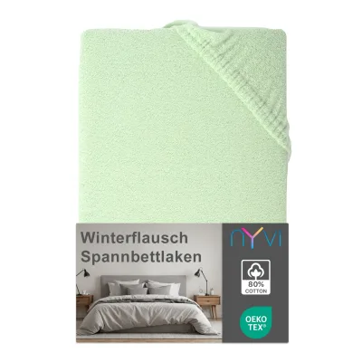 NYVI Spannbettlaken DreamScience Winterflausch für Matratzen bis 22 cm Höhe - Wärmendes & Kuschelweiches Winter Bettlaken Spannbetttuch Farbe:eukalyptus;Größe:180 - 200x220 + 40 cm Boxspringbett