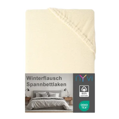 NYVI Spannbettlaken DreamScience Winterflausch für Matratzen bis 22 cm Höhe - Wärmendes & Kuschelweiches Winter Bettlaken Spannbetttuch Farbe:natur;Größe:140x200 - 160x200 cm