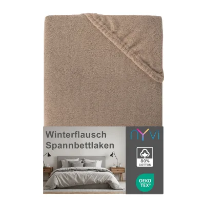 NYVI Spannbettlaken DreamScience Winterflausch für Matratzen bis 22 cm Höhe - Wärmendes & Kuschelweiches Winter Bettlaken Spannbetttuch Farbe:nougat;Größe:140x200 - 160x200 cm