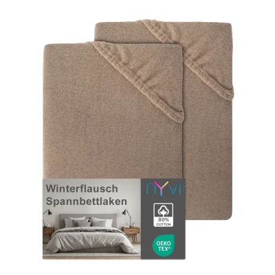 NYVI Spannbettlaken DreamScience Winterflausch für Matratzen bis 22 cm Höhe - Wärmendes & Kuschelweiches Winter Bettlaken Spannbetttuch Farbe:nougat;Größe:180x200 - 200x200 cm (2er Pack)