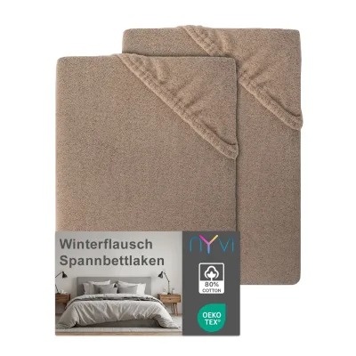 NYVI Spannbettlaken DreamScience Winterflausch für Matratzen bis 22 cm Höhe - Wärmendes & Kuschelweiches Winter Bettlaken Spannbetttuch Farbe:nougat;Größe:90x200 - 100x200 cm (2er Pack)