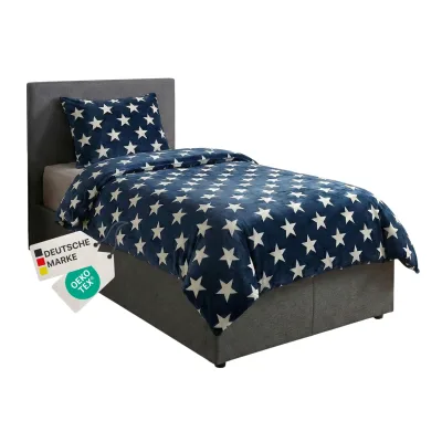 NYVI  Winter Bettwäsche CozyStar Soft 2-teilig 1x Bettbezug 135x200 + 1x Kissenbezug 80x80 Sterne Farbe:Dunkelblau