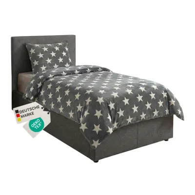 NYVI  Winter Bettwäsche CozyStar Soft 2-teilig 1x Bettbezug 135x200 + 1x Kissenbezug 80x80 Sterne Farbe:Grau