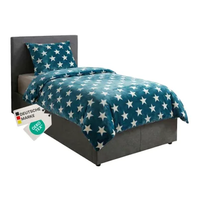 NYVI  Winter Bettwäsche CozyStar Soft 2-teilig 1x Bettbezug 135x200 + 1x Kissenbezug 80x80 Sterne Farbe:Petrol