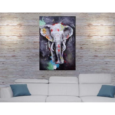 Ölgemälde Elefant MCW-H25, Leinwandbild Wandgemälde Gemälde, handgemaltes XL Wandbild ~ 150x100cm