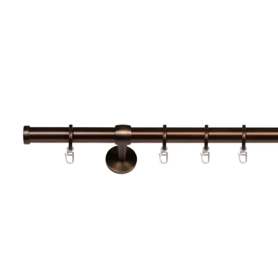 Ondeco Gardinenstange 1-lauf Wand-Deckenmontage Endstück Cap Komplettgarnitur 25mm mit Ringen und Faltelegehaken Farbe: Bronziert, Größe: 160 cm