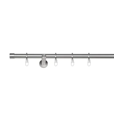 Ondeco Gardinenstange 1-lauf Wandmontage Endstück Ball Komplettgarnitur 20 mm mit Ringen und Faltelegehaken Farbe: Edelstahl-Optik, Größe: 240 cm