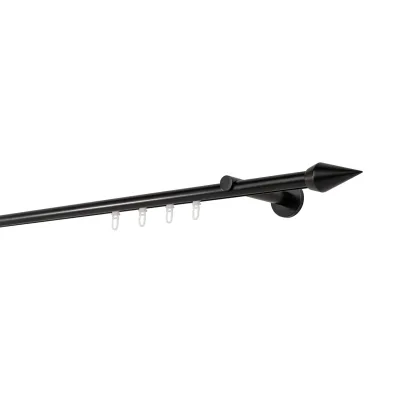 Ondeco Gardinenstange auf Maß Innenlauf 20mm Kegel 1-lauf Wandträger 12cm mit Gleiter Farbe: Schwarz, Größe: 190cm