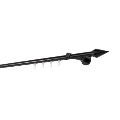 Ondeco Gardinenstange auf Maß Innenlauf 20mm Kegel 1-lauf Wandträger 12cm mit Gleiter Farbe: Schwarz, Größe: 400cm