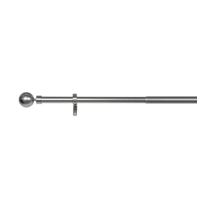 Ondeco Gardinenstange ausziehbar 1-lauf - 2-lauf Wandmontage Endstück Kugel 25/28 mm Farbe: Edelstahl-Optik, Größe: 190-360 cm 1-lauf