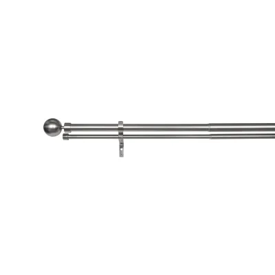 Ondeco Gardinenstange ausziehbar 1-lauf - 2-lauf Wandmontage Endstück Kugel 25/28 mm Farbe: Edelstahl-Optik, Größe: 190-360 cm 2-lauf