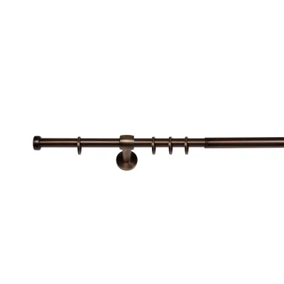Ondeco Gardinenstange ausziehbar 1-lauf Wand-Deckenmontage Endstück Kappe  16/19 mm mit Ringen Farbe: Bronziert, Größe: 160-280 cm