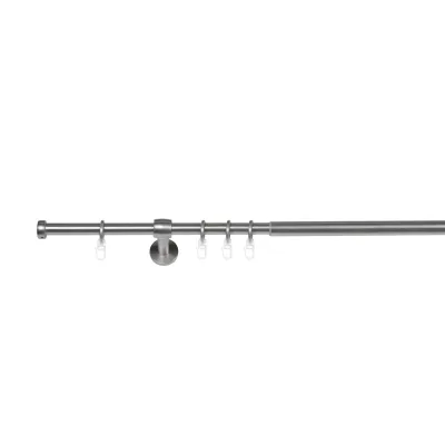 Ondeco Gardinenstange ausziehbar 1-lauf Wand-Deckenmontage Endstück Kappe  16/19 mm mit Ringen Farbe: Edelstahl-Optik, Größe: 210-400 cm