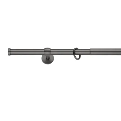 Ondeco Gardinenstange ausziehbar 1-lauf Wand-Deckenmontage Endstück Kappe  16/19 mm mit Ringen Farbe: Eisen-Brush, Größe: 120-210 cm