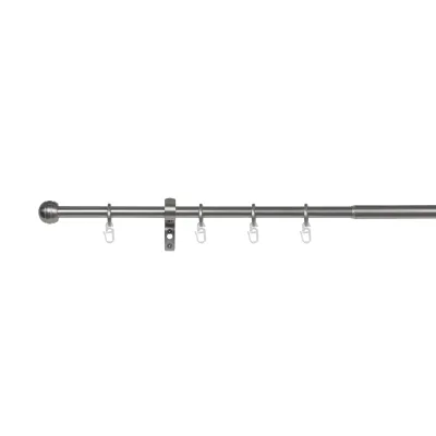 Ondeco Gardinenstange ausziehbar 1-lauf Wandmontage  Endstück Ball Edelstahl-optik 16/19 mm mit Ringen Farbe: Edelstahl-Optik, Größe: 120-210 cm