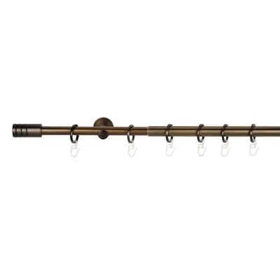 Ondeco Gardinenstange ausziehbar 1-lauf Wandmontage Endstück Rille 16/19 mm mit Ringen Farbe: Bronziert, Größe: 160-280 cm