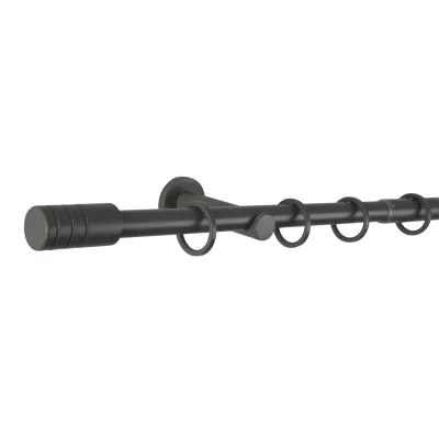 Ondeco Gardinenstange ausziehbar 1-lauf Wandmontage Endstück Rille 16/19 mm mit Ringen Farbe: Darkgray, Größe: 160-280 cm