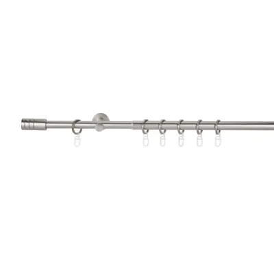 Ondeco Gardinenstange ausziehbar 1-lauf Wandmontage Endstück Rille 16/19 mm mit Ringen Farbe: Edelstahl-Optik, Größe: 160-280 cm