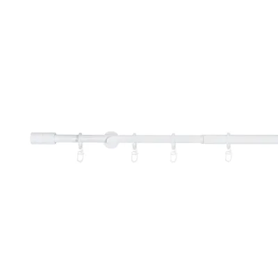 Ondeco Gardinenstange ausziehbar 1-lauf Wandmontage Endstück Rille 16/19 mm mit Ringen Farbe: Weiß, Größe: 210-400 cm