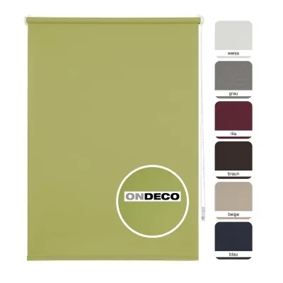 Ondeco Tageslichtrollo Win ohne Bohren Klemmfix lichtdurchlässig und Blickdicht Farbe: Grün, Größe: 90x210 cm