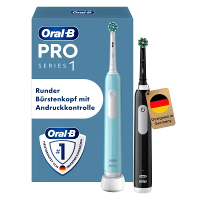 Oral-B Pro Series 1 Elektrische Zahnbürste, Doppelpack, Blau/Schwarz   Inkl. 2 Aufsteckbürsten