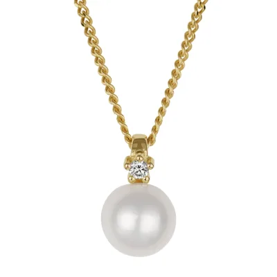 Orolino Halskette 585 Gold mit Brillant 0,03ct. + Perle weiß 6,5-7mm