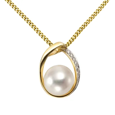 Orolino Halskette Gold 585 mit weißer Perle 10,5-11mm und 9 Brillanten zus. 0,045ct.