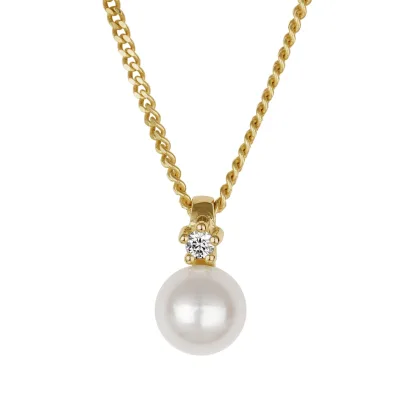 Orolino Halskette Gold 585 mit weißer Perle 5,5-6mm und Brillant 0,03ct.