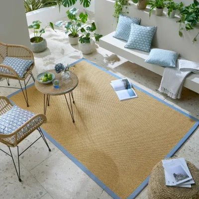 Outdoor-Teppich Bordüre Natur-Blau 160 x 230 cm - KEER   Kadima Design